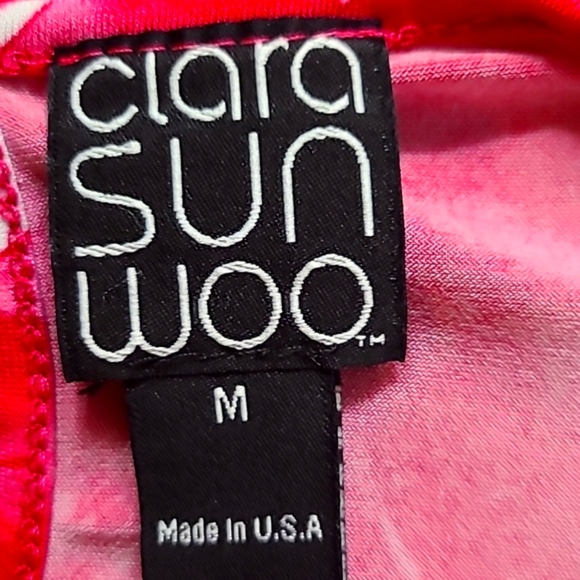 Clara Sun Woo Sleeveless Hot Pink & White Jersey Top Longer on One Side Sz M - Picture 9 of 10